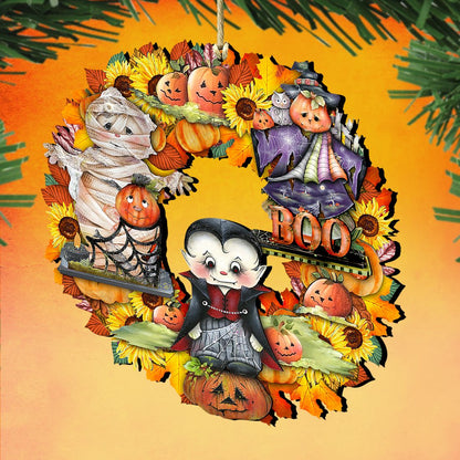 Halloween Wreath Wooden Ornaments by G. DeBrekht - Thanksgiving Halloween Decor - 8185316