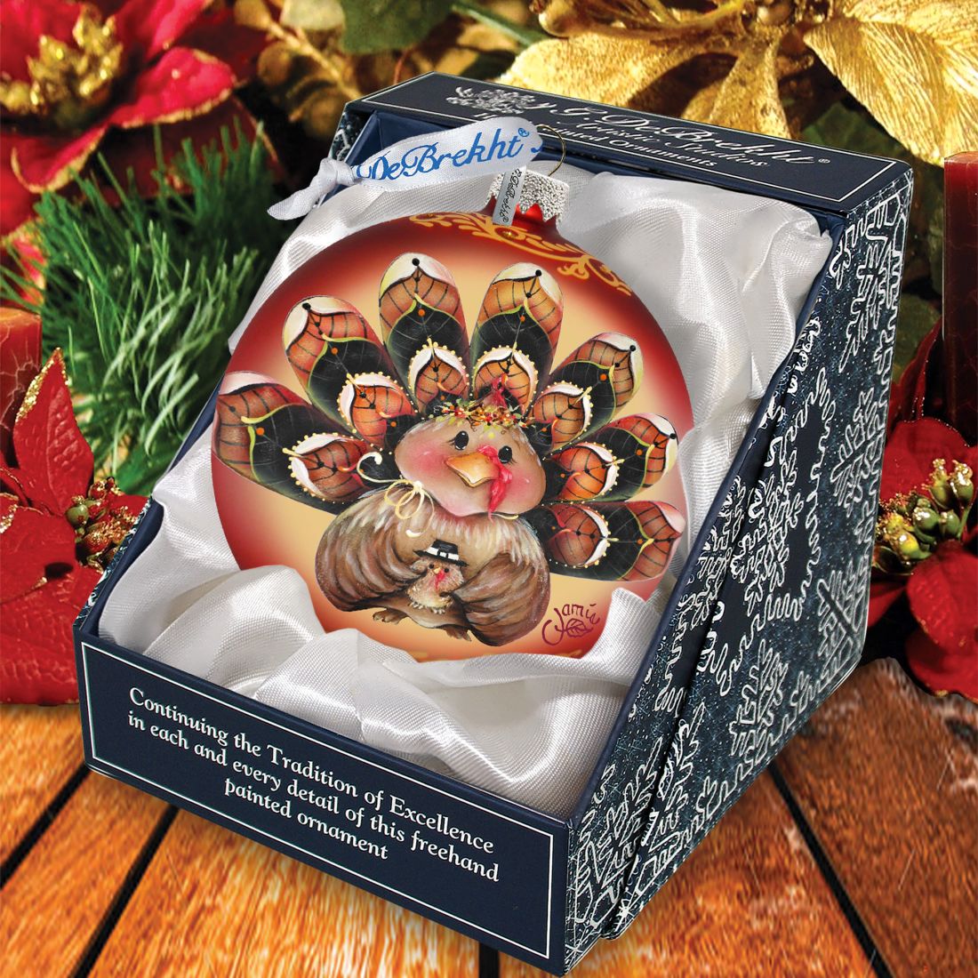 Be Thankful Turkey Sitter Ball Glass Ornament by Jamie Mills-Price - Thanksgiving Halloween Decor - 71210-7702