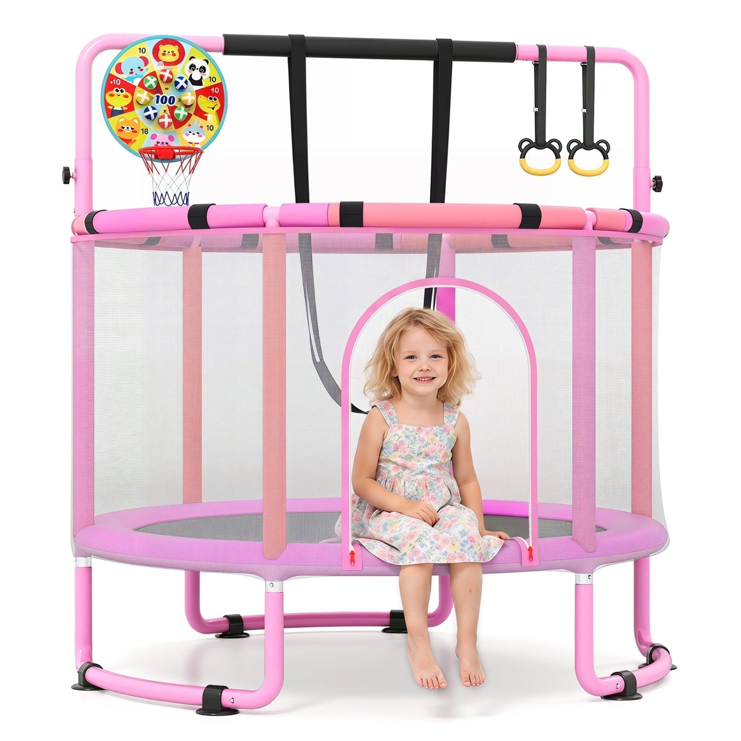 60-Inch Kids Trampoline with Adjustable Gymnastics Bar
