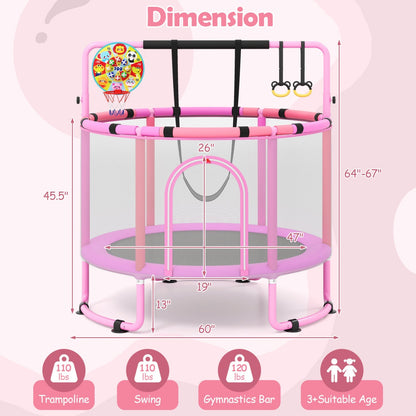 60-Inch Kids Trampoline with Adjustable Gymnastics Bar