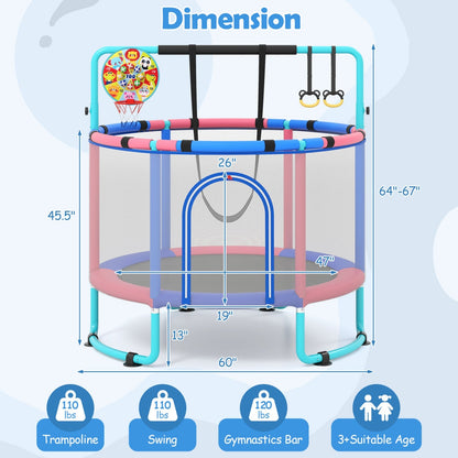 60-Inch Kids Trampoline with Adjustable Gymnastics Bar