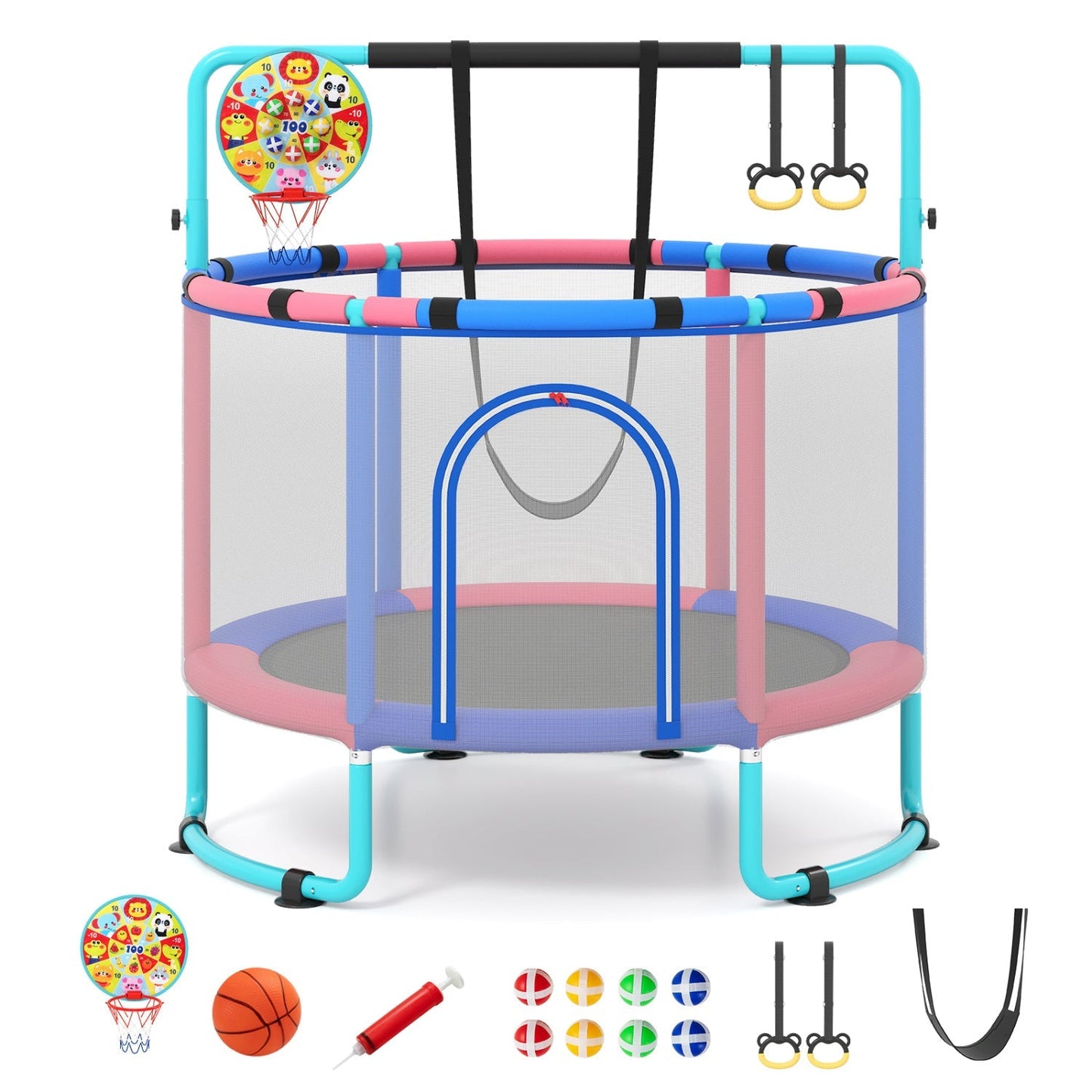 60-Inch Kids Trampoline with Adjustable Gymnastics Bar