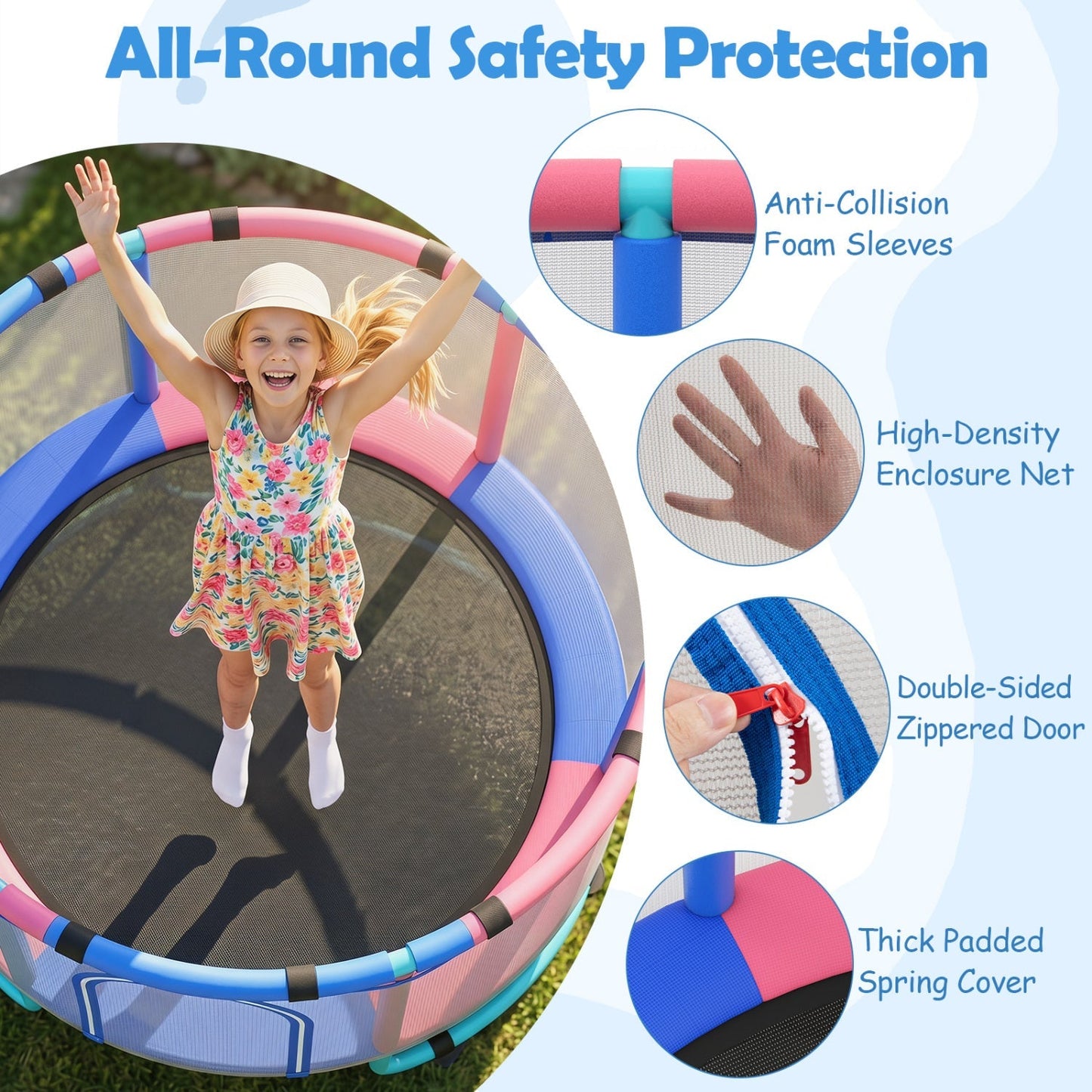 60-Inch Kids Trampoline with Adjustable Gymnastics Bar