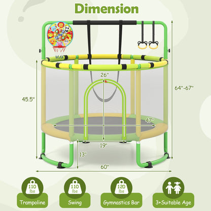 60-Inch Kids Trampoline with Adjustable Gymnastics Bar