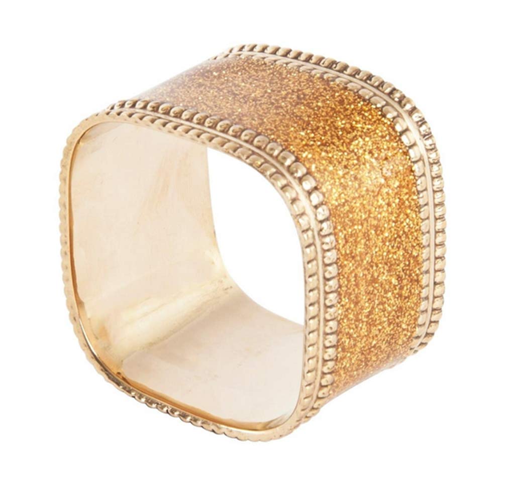 Fennco Styles Sparkling Square Design Napkin Rings, Set of 4 - Metal Napkin Holders for Home, Dining Room Decor, Banquets, Wedding and Special Occasions