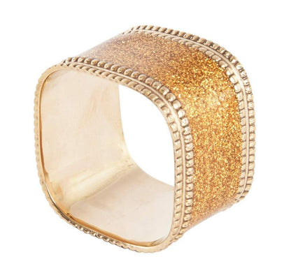 Fennco Styles Sparkling Square Design Napkin Rings, Set of 4 - Metal Napkin Holders for Home, Dining Room Decor, Banquets, Wedding and Special Occasions