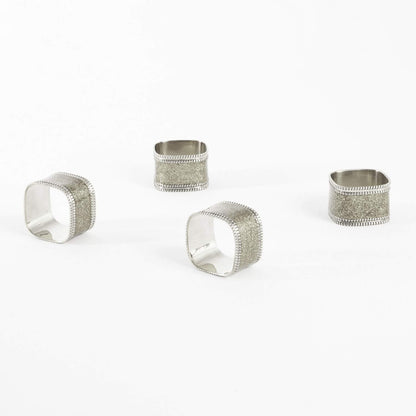 Fennco Styles Sparkling Square Design Napkin Rings, Set of 4 - Metal Napkin Holders for Home, Dining Room Decor, Banquets, Wedding and Special Occasions