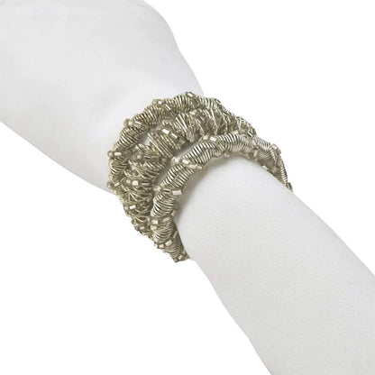 Fennco Styles Hand Beaded Spiral Metal Napkin Rings, Set of 4 - Glass Beads Napkin Holders for Home, Dining Room, Banquet, Family Gathering, Holiday Décor and Special Occasion
