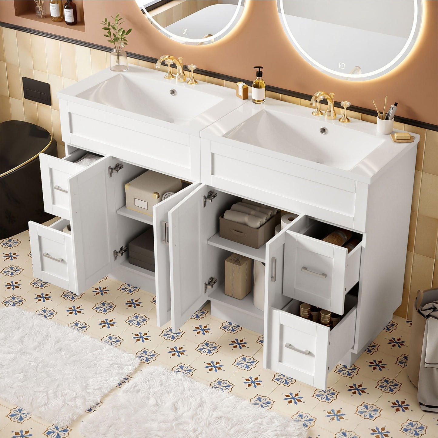 Bathroom Vanity With 2 Doors, 2 Drawers, Adjustable Shelf, Hidden Slides & Soft Close Hinges