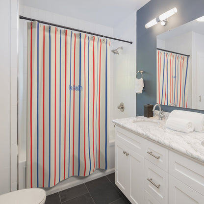 Tricolor Striped 'Le Bain' Shower Curtain — French-Inspired Red & Blue Bathroom Decor