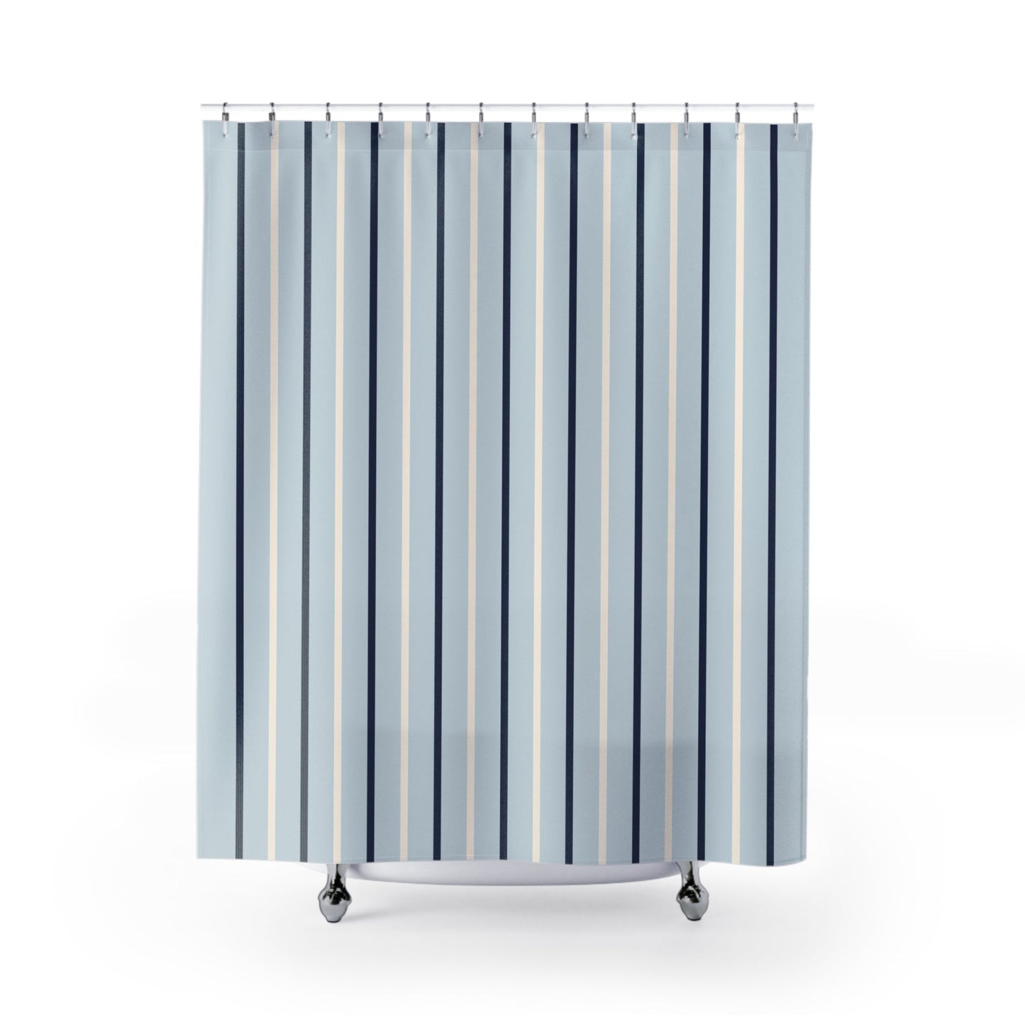 Pale Blue Stripe Shower Curtain – Coastal Modern Bathroom Decor
