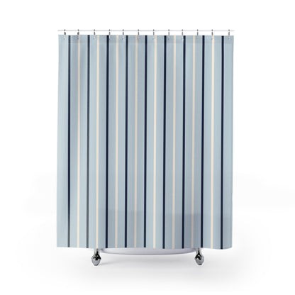 Pale Blue Stripe Shower Curtain – Coastal Modern Bathroom Decor