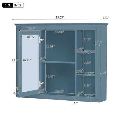 Wall Mounted Medicine Cabinet With Mirror, Storage Cabinet Featuring 6 Open Shelves And Adjustable Interior