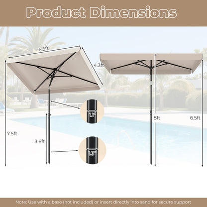 Rectangular Patio Umbrella 6.5 x 4.3 Ft with Tilt Adjustment