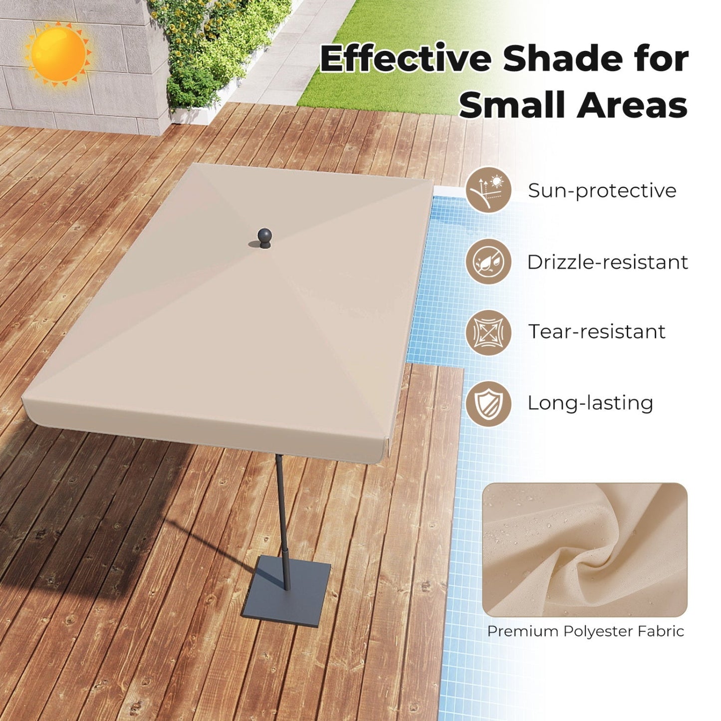 Rectangular Patio Umbrella 6.5 x 4.3 Ft with Tilt Adjustment