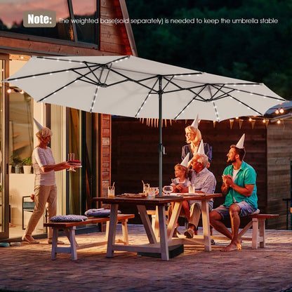 15 Feet Twin Patio Umbrella with 48 Solar LED Lights