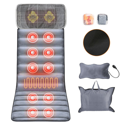 Full Body Electric Massage Mat with Heat Vibration Massage Pad Cushion Back Massage Mattress Chair Pad with Neck Massage Pillow with 10 Vibration Moto