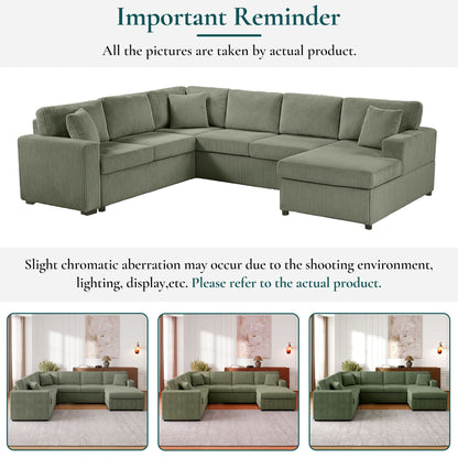 Oversized Sectional U-Shaped Sofa With Chaise Lounge And Three Soft Throw Pillows