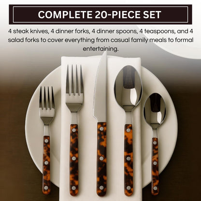 Premium Stainless Steel Flatware Set, 20 Piece Tortoise