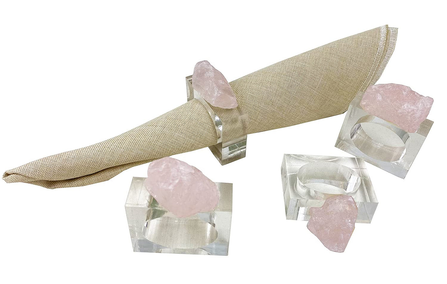 Fennco Styles Natural Stone Napkin Rings, Set of 4 - Natural Rock Napkin Holders for Home Décor, Dining Table, Banquet, Everyday Use and Special Occasion