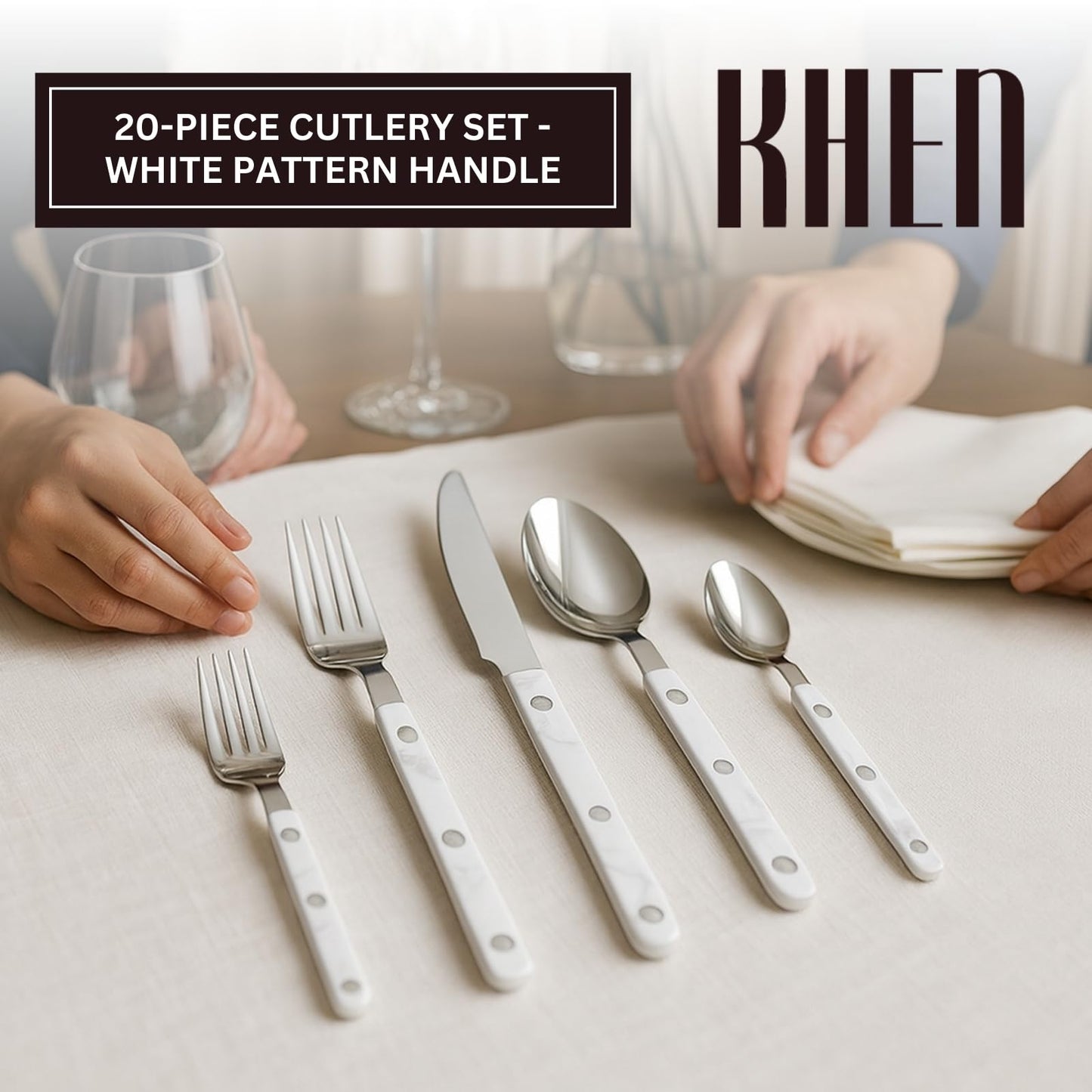 Khen 20-Piece Cutlery Set – Includes Dinner Knives, Forks, Spoons