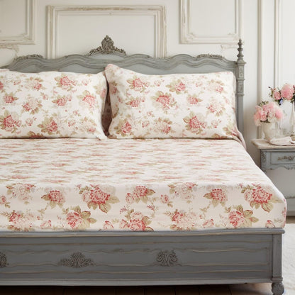 DaDa Bedding Hint of Mint Floral Cotton Fitted Sheet Set