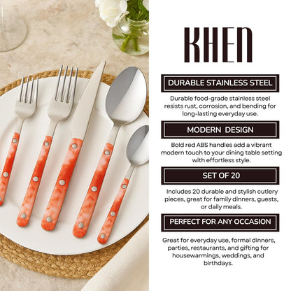 Khen 20-Piece Cutlery Set with Dinner Knives, Forks, Spoons, Salad Forks & Teaspoons