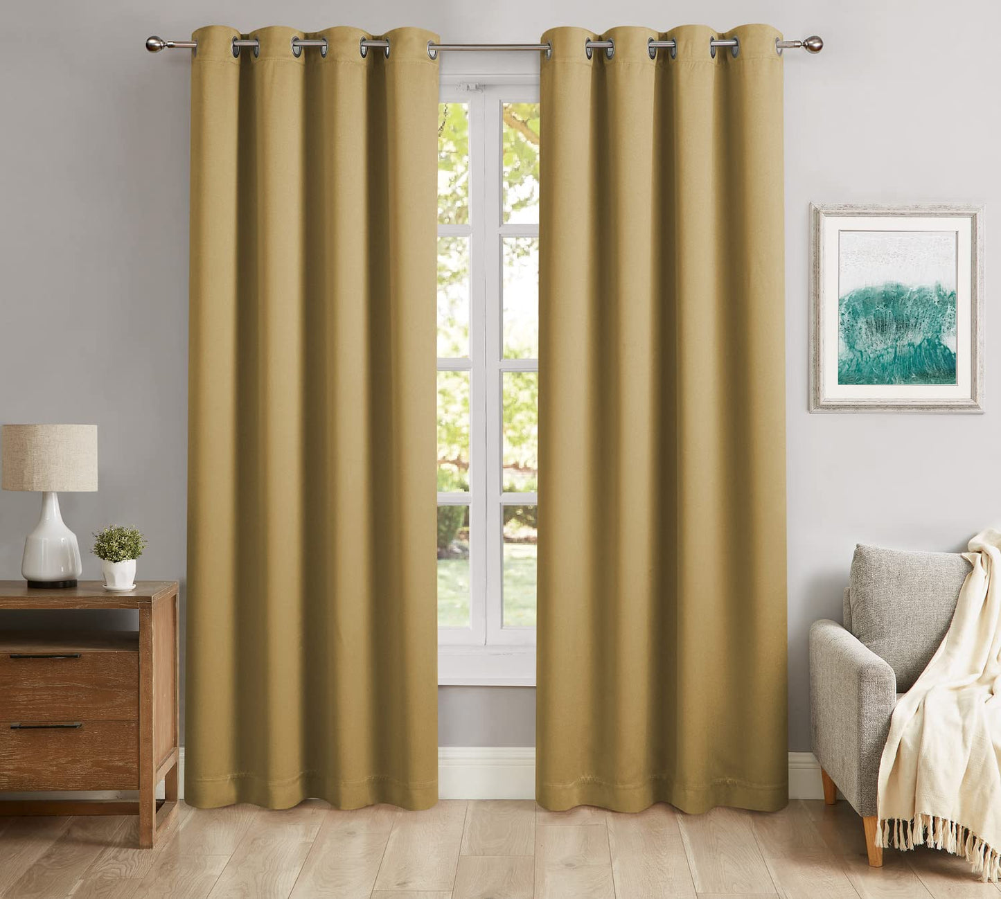 Fennco Styles Grommet Top Blackout Window Curtains 2 Panels Set for Bedroom, Living Room, Patio Door Backing Sliding Glass Door Drape