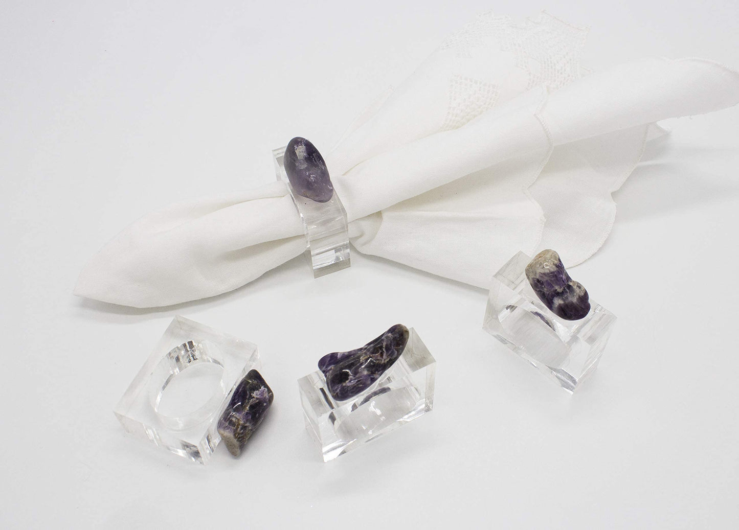 Fennco Styles Natural Stone Napkin Rings, Set of 4 - Natural Rock Napkin Holders for Home Décor, Dining Table, Banquet, Everyday Use and Special Occasion
