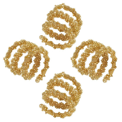 Fennco Styles Hand Beaded Spiral Metal Napkin Rings, Set of 4 - Glass Beads Napkin Holders for Home, Dining Room, Banquet, Family Gathering, Holiday Décor and Special Occasion