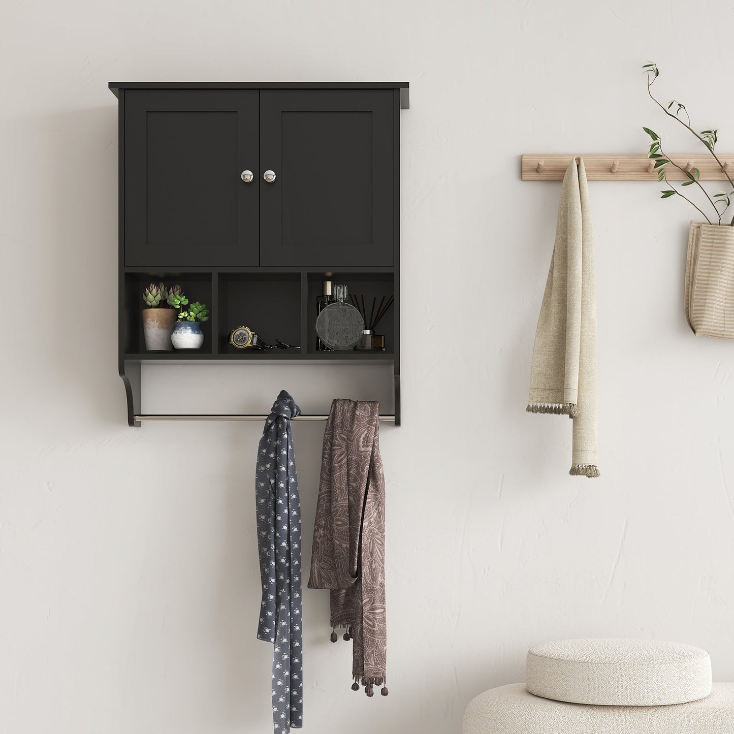 Premium Space Saving Wall Cabinet with 2 Doors in Black