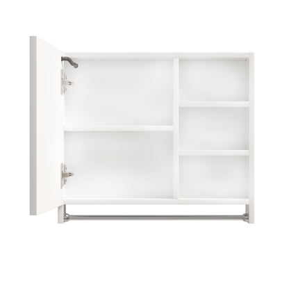 Modern 32x28 inch bathroom storage cabinet with mirrors, LED lights, multi-layer storage compartments, and towel racks