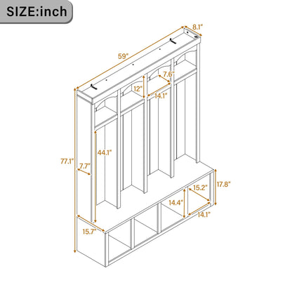 Entryway Hall Tree With Bench, 4 Hooks & Open Storage Space