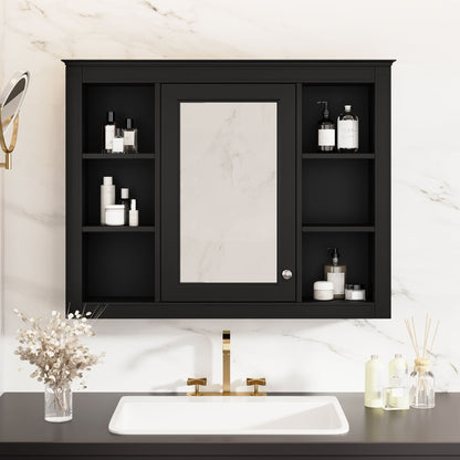 Wall Mounted Medicine Cabinet With Mirror, Storage Cabinet Featuring 6 Open Shelves And Adjustable Interior