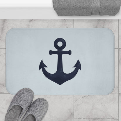 Elegant Nautical Anchor Bath Mat — Coastal Pale Blue Bathroom Rug