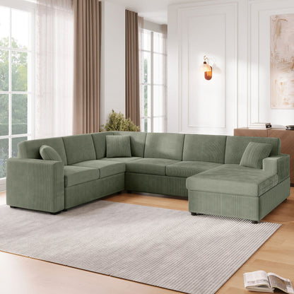 Oversized Sectional U-Shaped Sofa With Chaise Lounge And Three Soft Throw Pillows