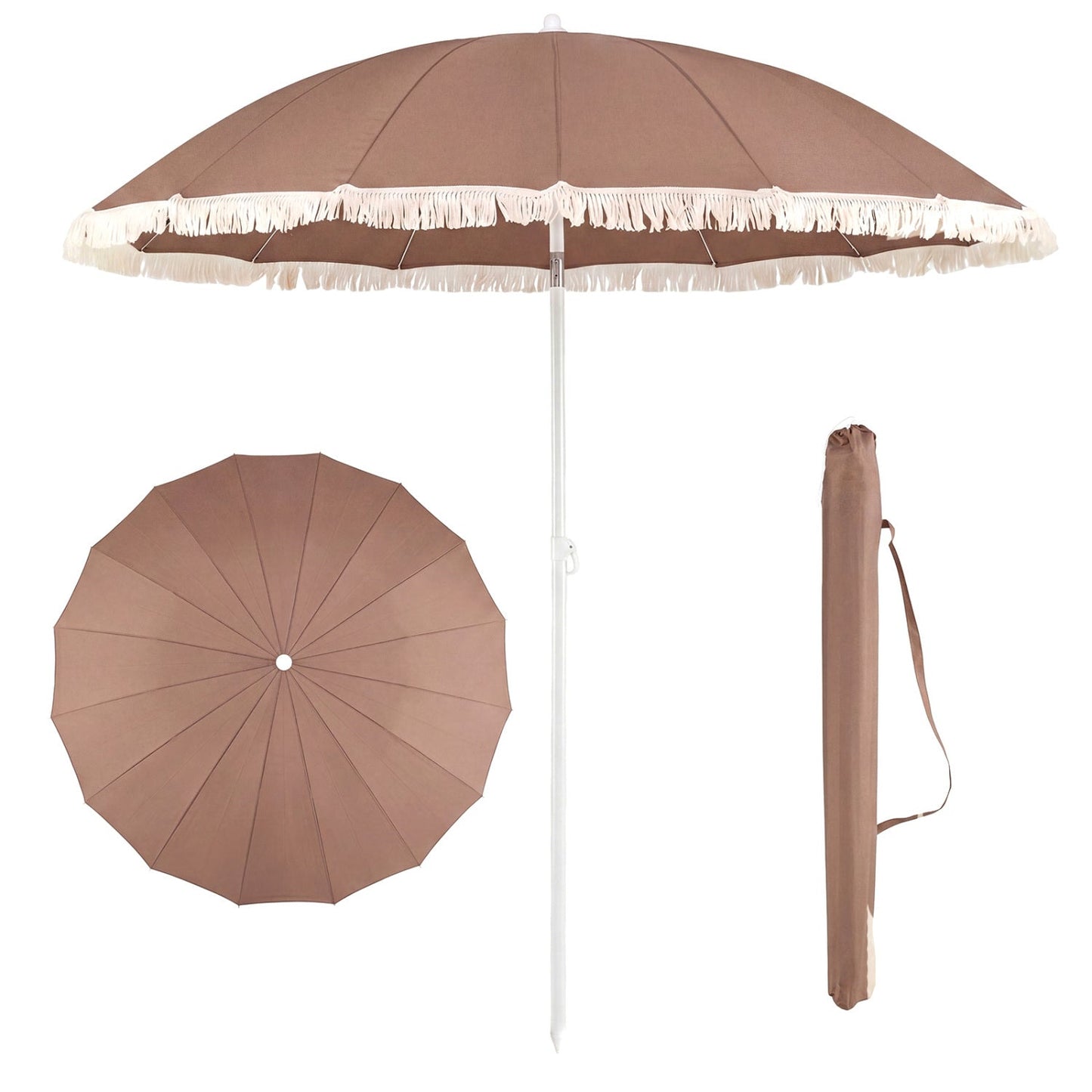 7 FT Patio Umbrella with Fringe Boho Tassel Umbrella for Outdoor Beach Garden Poolside