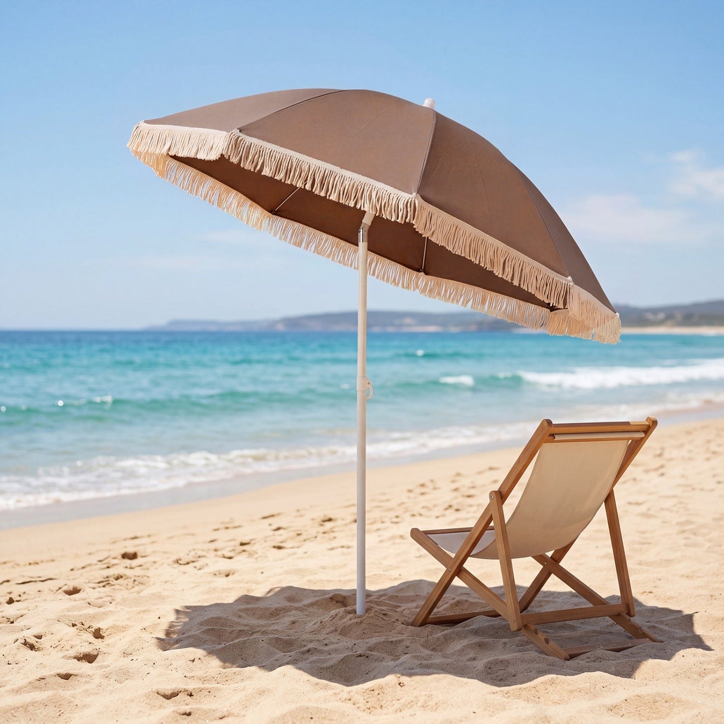 7 FT Patio Umbrella with Fringe Boho Tassel Umbrella for Outdoor Beach Garden Poolside