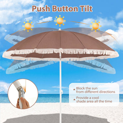 7 FT Patio Umbrella with Fringe Boho Tassel Umbrella for Outdoor Beach Garden Poolside