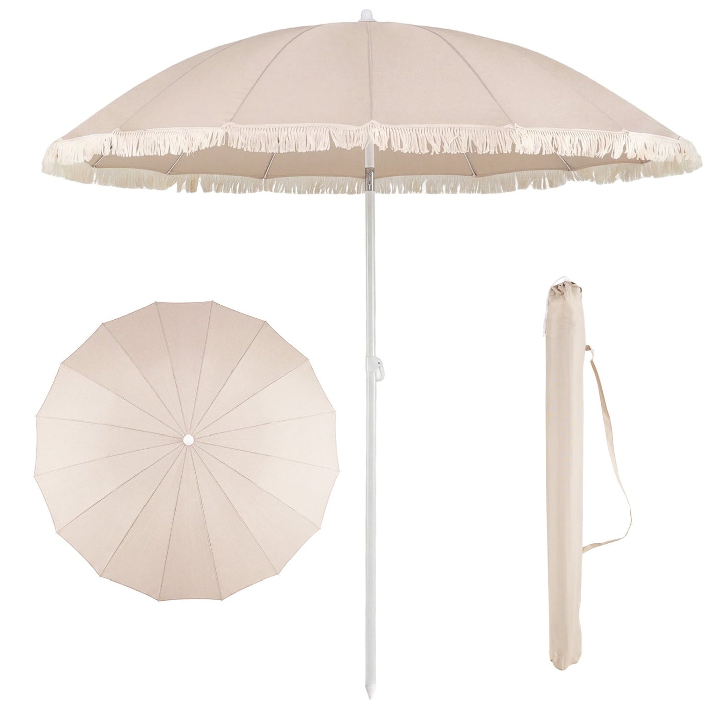 7 FT Patio Umbrella with Fringe Boho Tassel Umbrella for Outdoor Beach Garden Poolside