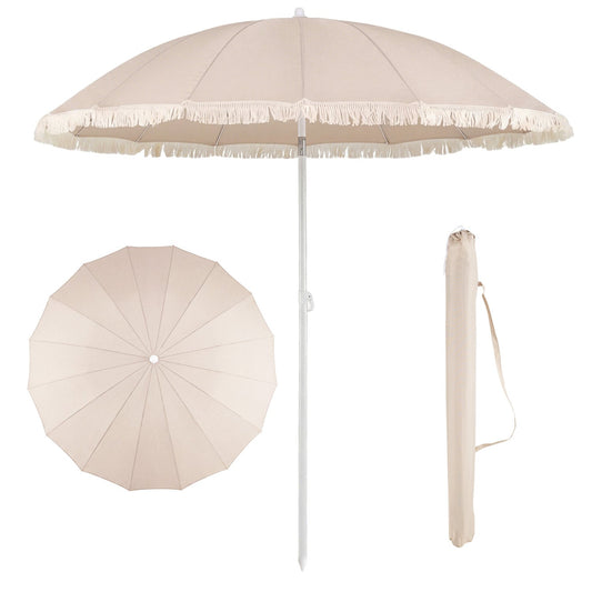 7 FT Patio Umbrella with Fringe Boho Tassel Umbrella for Outdoor Beach Garden Poolside