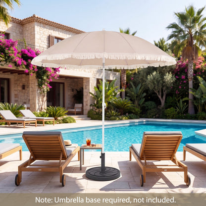 7 FT Patio Umbrella with Fringe Boho Tassel Umbrella for Outdoor Beach Garden Poolside