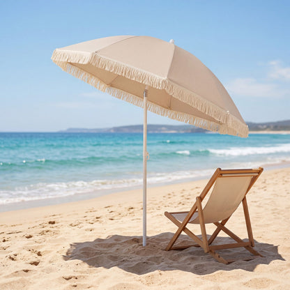 7 FT Patio Umbrella with Fringe Boho Tassel Umbrella for Outdoor Beach Garden Poolside