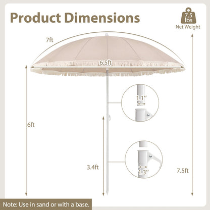 7 FT Patio Umbrella with Fringe Boho Tassel Umbrella for Outdoor Beach Garden Poolside