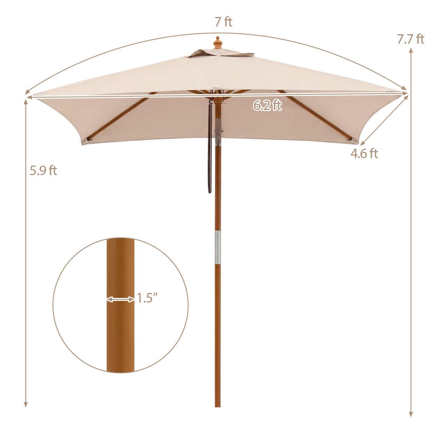 Rectangular Patio Umbrella 7ft with Adjustable Tilt