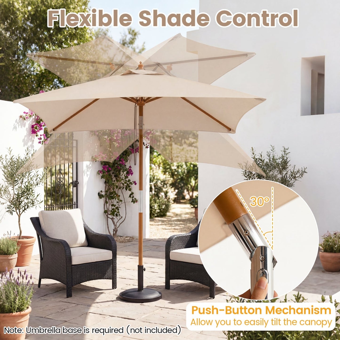 Rectangular Patio Umbrella 7ft with Adjustable Tilt
