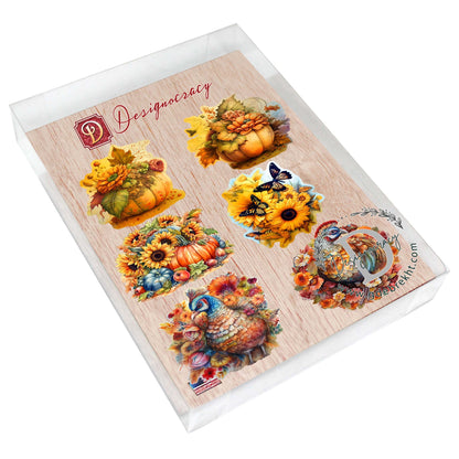 Happy Thanksgiving Decorative Eco Wood Magnets Set of 6 by G. Debrekht - Thanksgiving Decor - 8090018G-S6