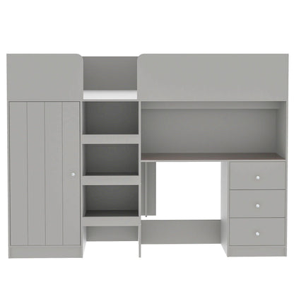 Loft Bed With Built In Wardrobe, Desk, Shelves, And Drawers