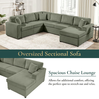 Oversized Sectional U-Shaped Sofa With Chaise Lounge And Three Soft Throw Pillows