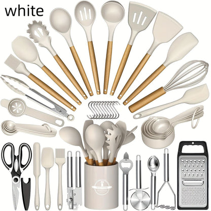 Wooden-Handle Silicone Kitchen Tool Set
